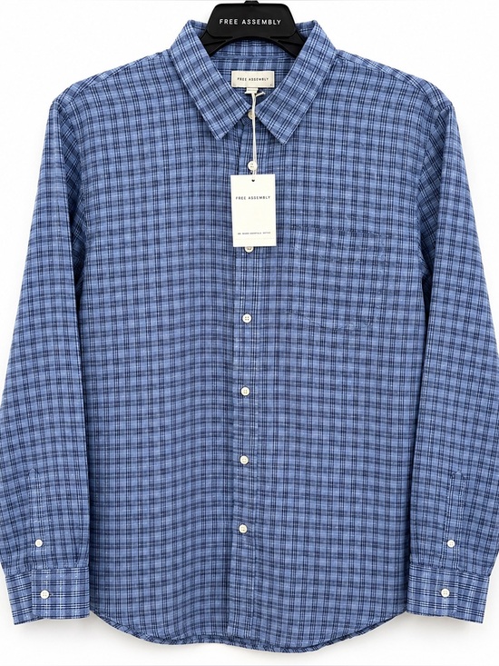 Free Assembly Other - Free Assembly Men’s Linen Blend Plaid Button Down Shirt L Blue Relaxed Fit